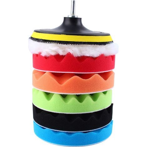 7Pcs Tampon de Polissage 6 Pouces Éponge de Polissage de Voiture avec Adaptateur de Foret M14 Kit de Polissage pour Polisseur de Voiture et Épilation à La Cire (1/5)