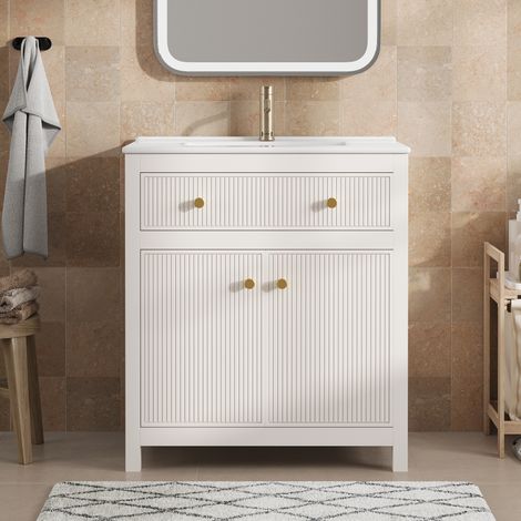 Meuble vasque inclus 81 cm 1 porte blanc OKMYHOME (1/5)