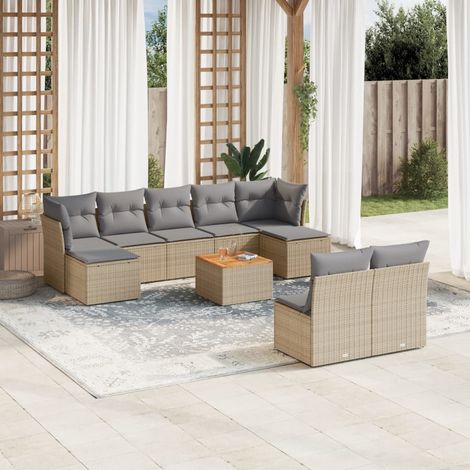 Juego de sofás jardín con cojines beige 10 pzas ratán sintético vidaXL (1/5)