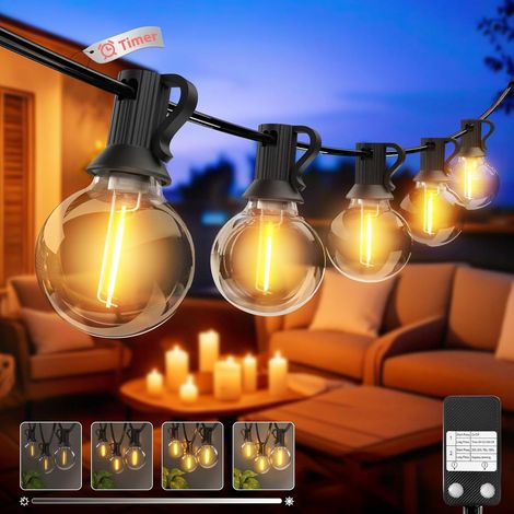 Guirlande Lumineuse Extérieur Dimmer&Minuterie, G40 LED Guirlande Guinguette, Guirlande Ampoules avec Étanche pour Jardin Terrasse Mariage Fête Balcon Noël(Blanc Chaud) (1/5)