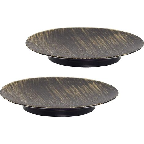 Plateau à bougie parfumée, base de bougeoir disque or brossé noir (2 pièces)
