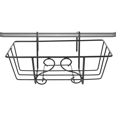 Hängender schwarzer Eisen-Blumentopfhalter, 32 cm quadratisch, Pflanzenregal für Balkongeländer, Pflanzenständer für Balkon und Garten