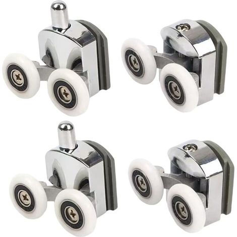 Juego de 4 rodillos para ducha - rodillos dobles, superior e inferior - para vidrio de 4 a 6 mm de espesor - diámetro 23 mm