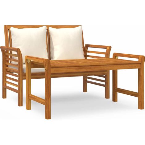 Maison Exclusive - Set Divani Giardino 2 pz Cuscini Bianco Crema in Legno Massello (1/5)