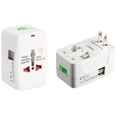 Adaptateur de Voyage Universel avec 2 Ports USB, Adaptateur de Prise Tout-en-Un pour France, USA, UK, Australie (1/4)