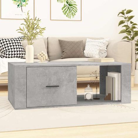 Table basse avec tiroir et compartiment ouvert, gris béton, bois d’ingénierie, 100 x 50,5 x 35 cm - PANGIVO (1/5)