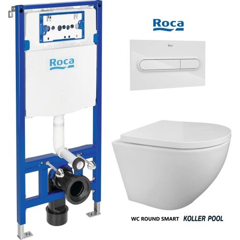 PACK ROCA DUPLO Bati-Support RÉSERVOIR ENCASTRABLE ET PLAQUE PL1 BLANC BRILLANT AVEC WC SUSPENDU KP ROUND SMART White Tornado 3.0 (1/5)