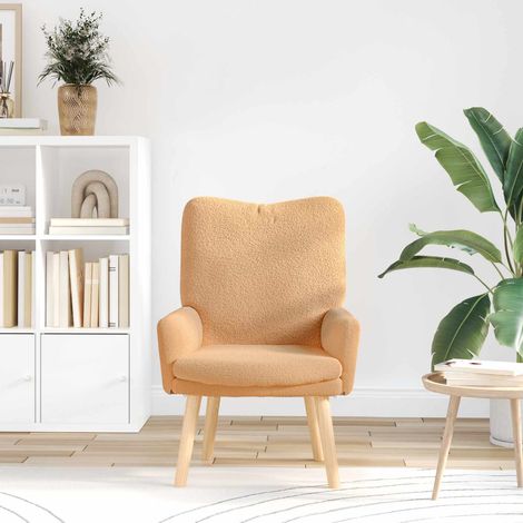Fauteuil relax beige en polyester et contreplaqué, pieds en hévéa, 63 x 67 x 94 cm - PANGIVO (1/5)