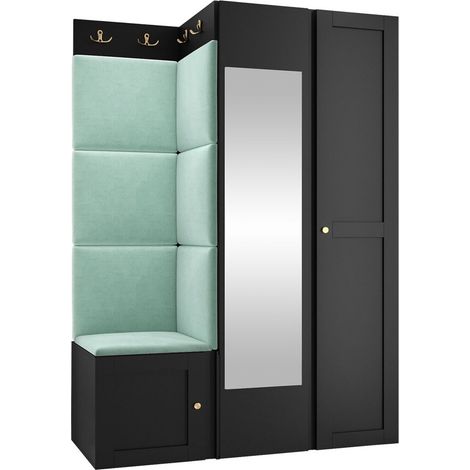 Conjunto para recibidor Hartford 380, Manila 11, 186x116x46cm, Espejo, Aglomerado laminado, Tapiz, MDF, Montada en la pared, Colocada