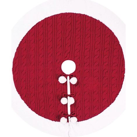 Gestrickte Weihnachtsbaumdecke mit weißen Bommeln, Weihnachtsdekoration für Zuhause, 62 cm große Weihnachtsbaumdecke, rote gestrickte Weihnachtsbaummatte, Weihnachtsbaumdecke, Party, Weihnachtsdekorat