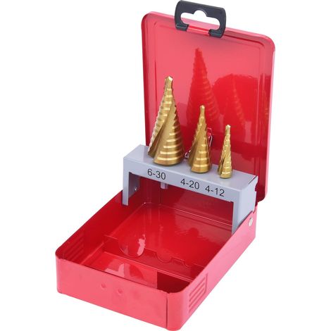 KS TOOLS HSS TiN Brocas escalonadas Caja de chapa de acero 3 piezas. - 330.2423 (1/3)