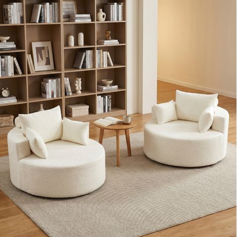 Fauteuil modulable 127x127x85 cm en chenille beige, sans montage pour salon FloraGrace (1/5)