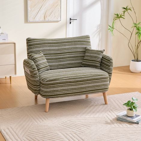 Canapé 2 places moderne beige avec accoudoirs rembourrés, assise confortable et rangements pratiques (1/5)
