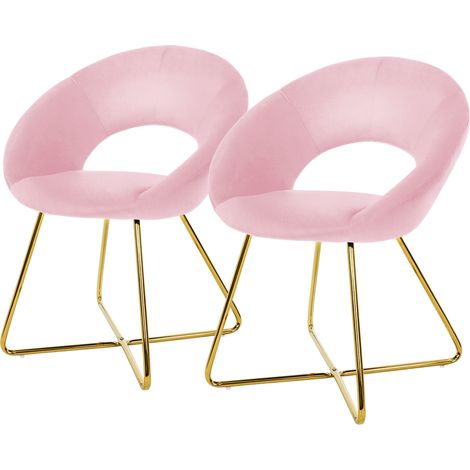 ML-Design Esszimmerstühle 2er Set Rosa aus Samt, Wohnzimmerstuhl mit runder Rückenlehne, Polsterstuhl mit goldene Metallbeine, Ergonomische Esstisch Sessel, Küchenstuhl Schalenstuhl Schminktisch Stuhl