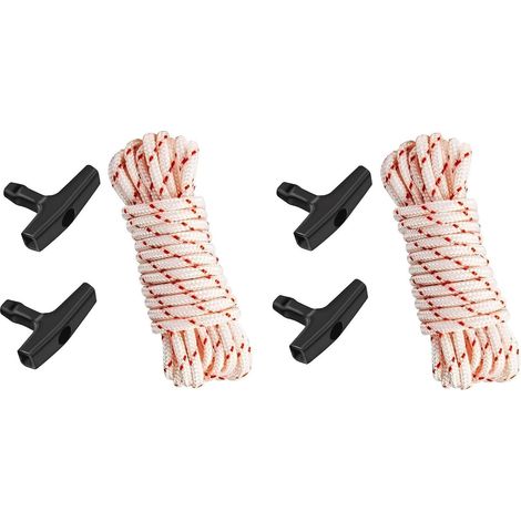 Lot de 2 Cordes de Démarrage et 4 Poignées de Lanceur pour Tondeuse  Accessoire de Remplacement Compatible Moteur Thermique pour Jardin et Extérieur, corde lanceur tondeuse (1/5)