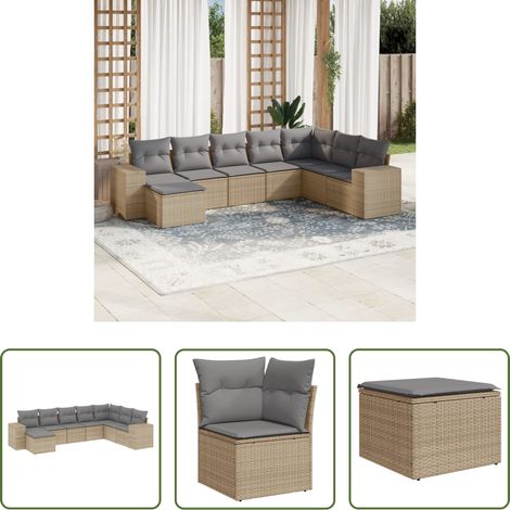Gartensessel - 8-tlg. Garten-Sofagarnitur mit Kissen Beige Poly Rattan (1/5)