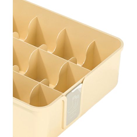 Boîte de rangement en plastique pour chaussettes et sous-vêtements, 15 compartiments, avec attaches décoratives, jaune. (1/5)