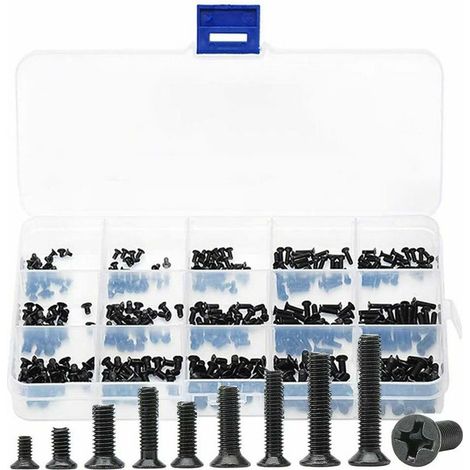 Viti a testa svasata Ulisem, assortimento di 450 viti cilindriche a testa piatta M2/M2.5/M3, mini viti, bulloni filettati Phillips, viti di precisione, viti in acciaio inossidabile per computer autofi