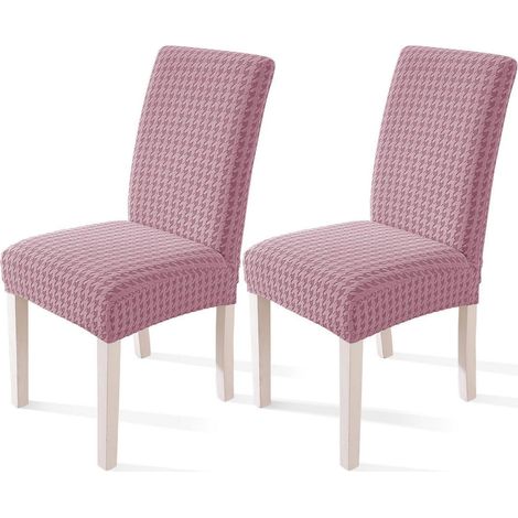 Housses de chaise extensibles, lot de 2, rose, lavables, anti-rayures, pour chaises de salle à manger (1/5)