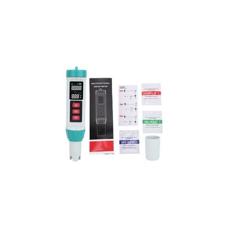 Tragbares 5-in-1-Wasserqualitätsmessgerät – pH-, EC-, TDS-, Salzgehalts- und Temperaturmessgerät mit hochempfindlicher Sonde und automatischer Kompensation, hintergrundbeleuchtetes Display für Aquarie