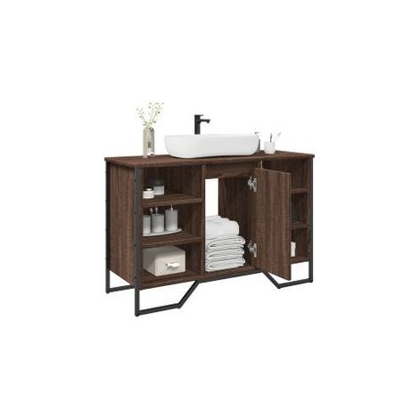 Armoire lavabo de salle de bain chêne marron 91x35x60