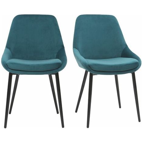 Chaises design en tissu velours bleu pétrole et métal noir (lot de 2) HOLO (1/5)