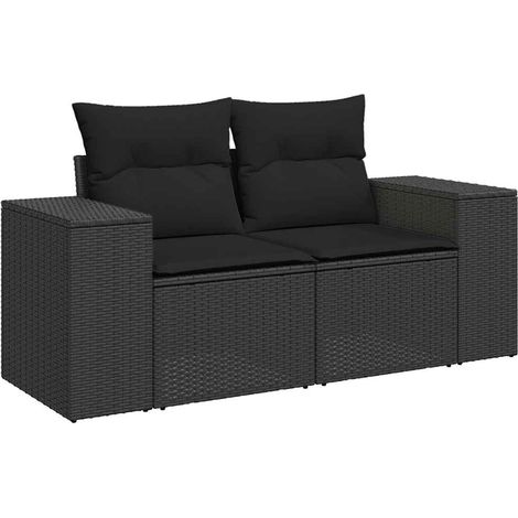 Maison Exclusive - Divano da giardino con cuscini 2 posti nero in polyrattan
