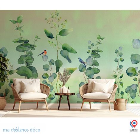 Papier peint : Fresque tropicale - Intissé - L.300 x H.280 cm - Vert blanc (1/3)