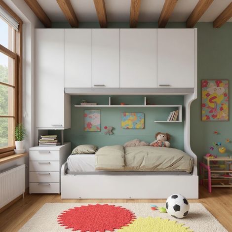 Cameretta a ponte con letto estraibile e spazio intelligente - Bianco