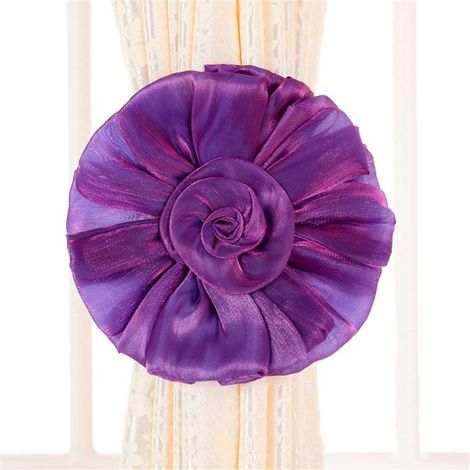Attache Pour Rideau - Fleur Rose En Voile - Cordon Tressé À Pompon - Pour Rideaux Légers À Moyens - Lot De 2 (1/5)
