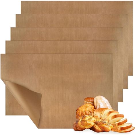 Set mit 5 Grillmatten, 40 x 60 cm, aus BPA-freiem, antihaftbeschichtetem Teflon, wiederverwendbar, hitzebeständig bis 270 °C, für Backofen, Grill und Barbecue.