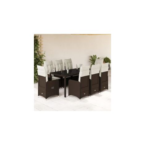 Ensemble de bistro de jardin 9 pcs coussins marron poly rotin (1/5)