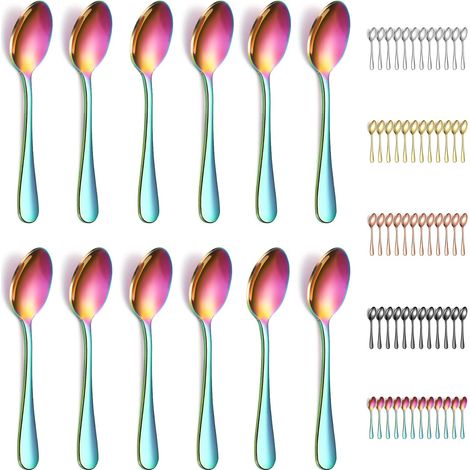 12 Cuillère à café, Acier inoxydable, Plaqué titane, 14 cm, Pour thé dessert restaurant