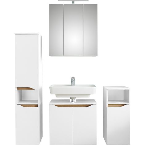 Badezimmer Set, 4-teilig, in Weiß Glanz mit Weiß Hochglanz QUEIMADOS-66, B/H/T ca. 125/200/33 cm (1/5)