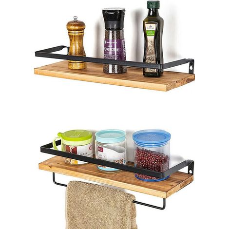 Wandregal aus Holz mit Metallrahmen, industriell gefertigt, schwebend, Wandregal, Hängeregal für Bad, Küche, Wohnaccessoires