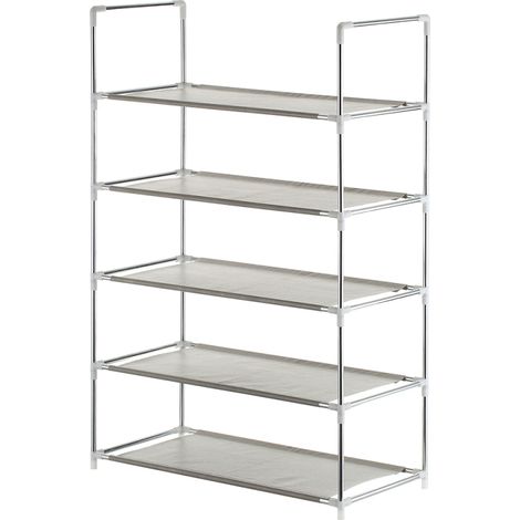 Zapatero de 5 niveles, torre de almacenamiento apilable, espacio para 15 pares de zapatos, gris. (1/5)