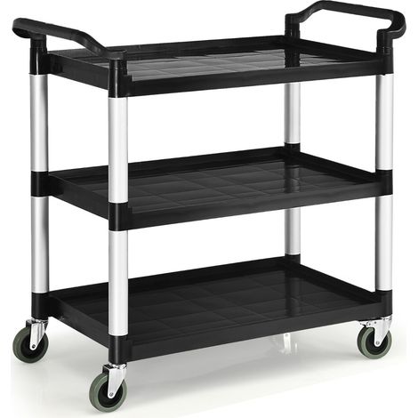 Carro de servicio de 3 niveles 103 x 49 x 98 cm capacidad de 150 kg con ruedas giratorias y asas de aluminio negro 200019972