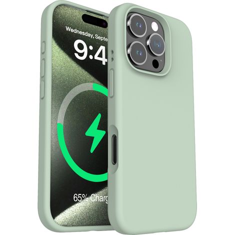 (Vert cuivre, iPhone 16 Pro Max) Coque magnétique en silicone liquide pour iPhone, couleur unie simple