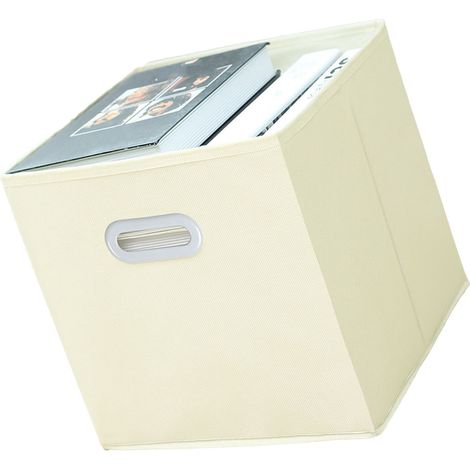 Cube de rangement pliable en tissu 28cm avec poignées, grande boîte pliante bac organisateur pour maison penderie beige (1/5)