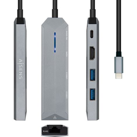 Docking usb 3.2 type-c aisens asuc-5p003-gr/ 1 hdmi/ 2 usb/ 1 rj45/ usb pd/ grigio (1/4)