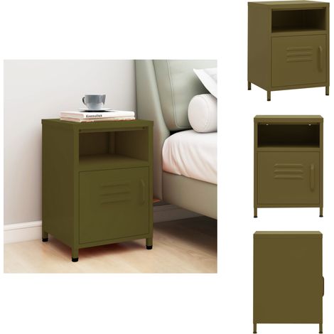 Table de chevet Vert olive 35x35x51 cm Acier - Table De Chevet - Meuble De Chambre - Table D'appoint - Table Verte - Table Design (1/5)