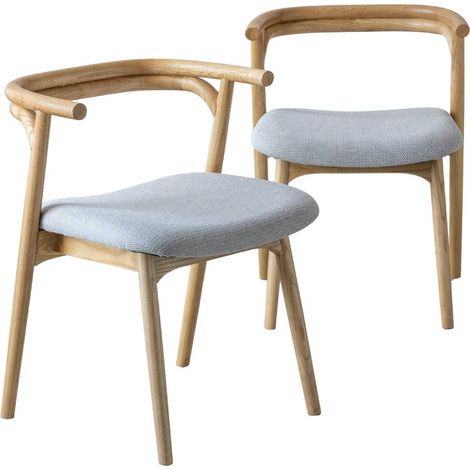 Chaise en bois de orme et tissu gris Aline (lot de 2) (1/5)