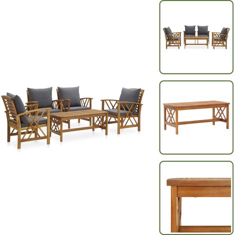 Salon de jardin 5 pcs avec coussins Bois d'acacia solide - Salon De Jardin - Mobilier De Jardin - Ensemble De Meubles D'extérieur - Chaises De Jardin - Acacia Massif (1/5)