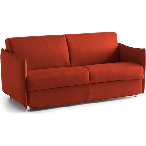 Sofá Fijo 2 Plazas Monleale, Desenfundable, Hidrófugo Made in Italy, Lavable, 160x95x90h cm Naranja