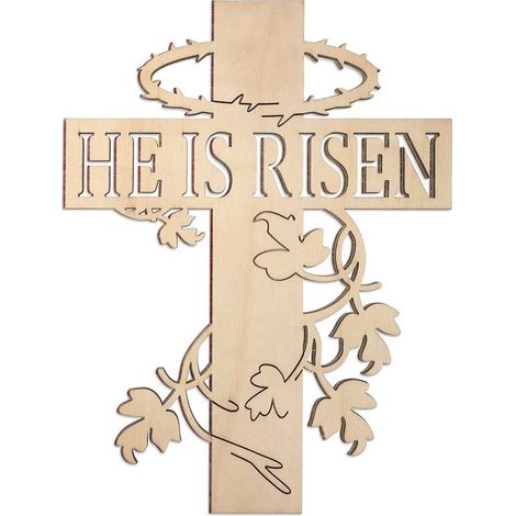 5 pezzi di decorazioni pasquali: cartello rustico in legno, croce pasquale, decorazione murale cristiana. (1/5)