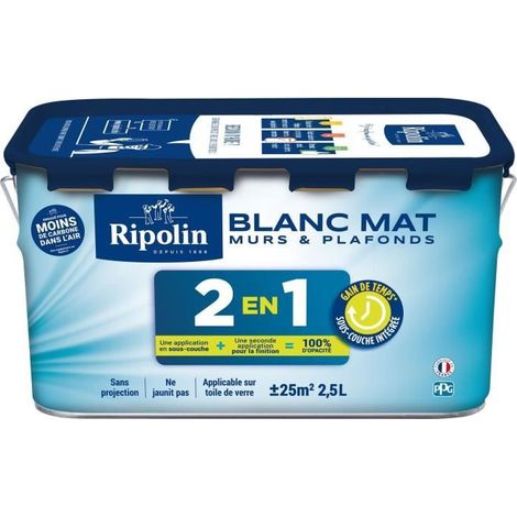 2-in-1 Wand- und Deckenfarbe - Mattweiß - RIPOLIN - 2,5 L