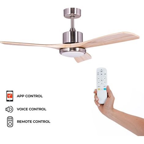 Ventilateur de plafond DC 132cm 55W – 3 pales en bois – Lumière LED réglable 18W – 6 vitesses – Application Tuya Smart (1/5)