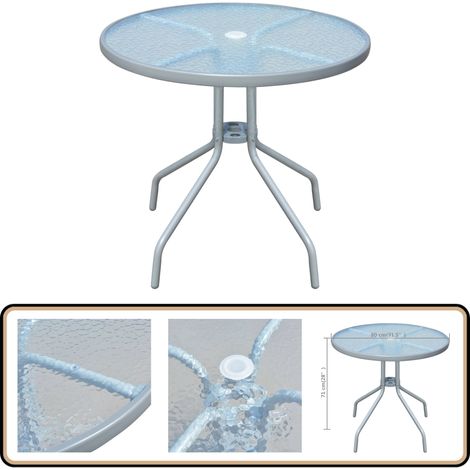 Gartentisch 80 x 71 cm Stahl Rund Grau - Runder Gartentisch - Esstisch Im Freien - Gartenmöbel Set - Metalltisch - Outdoor Tisch