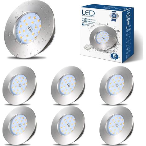 Spot Led Encastrable Salle de Bain 5W,6x Spot Extra Plat IP44 Étanche,Blanc Neutre 4500K,Trou 60-68mm,Plafonnier Encastré Inox Brossé 220V 500lm Pour Cuisine Salon (1/5)