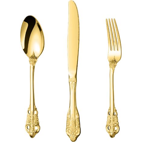 3 pièces Couverts Divers accessoire de portail, acier inoxydable plaqué argent avec accents dorés, finition brillante, lave-vaisselle (1/5)